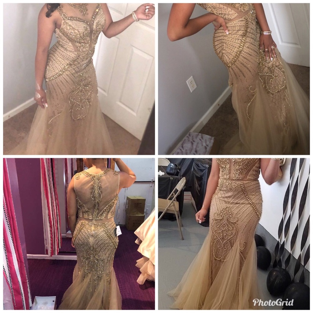 Prom Dress - Beaded Gold Elegant